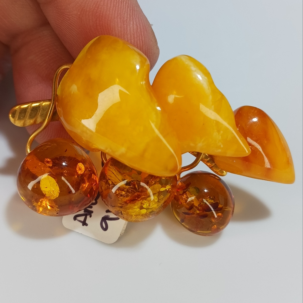 9k RUSSIAN GOLD AMBER BUTTER SCOTCH BROOCH